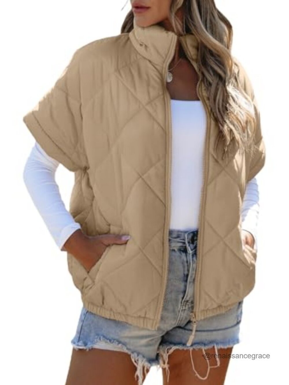 Quilted Zip Up Vest Short Sleeve Lightweight Warm Puffer Vest